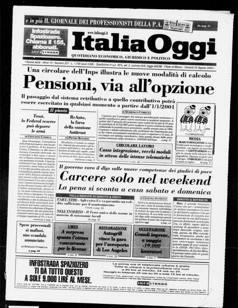 Italia oggi : quotidiano di economia finanza e politica